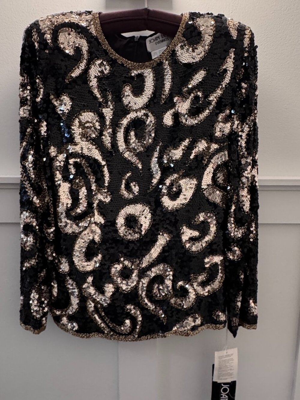 Joan Leslie Sequin Top Black Gold Beaded Evening Blouse VTG Glam NWT - Picture 2 of 11